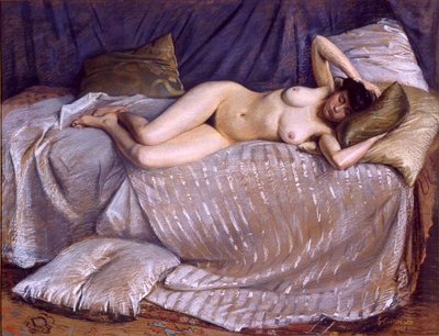 Donna nuda sdraiata su un divano da Gustave Caillebotte